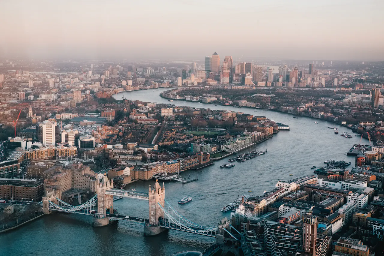 The River Thames and Tower Bridge from the air